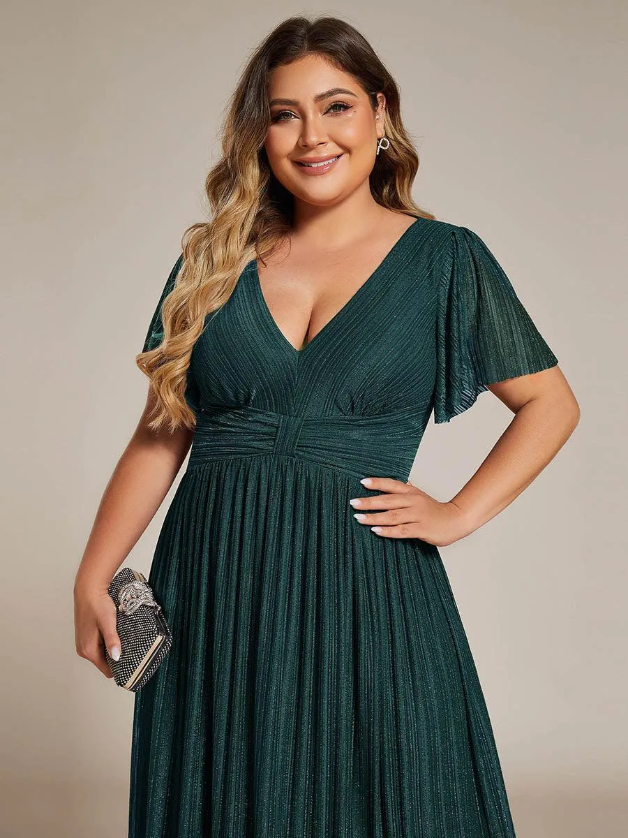 Robe de soirée formelle scintillante à manches courtes et col en V