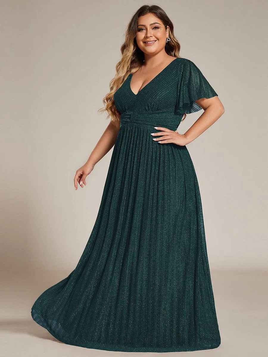 Robe de soirée formelle scintillante à manches courtes et col en V