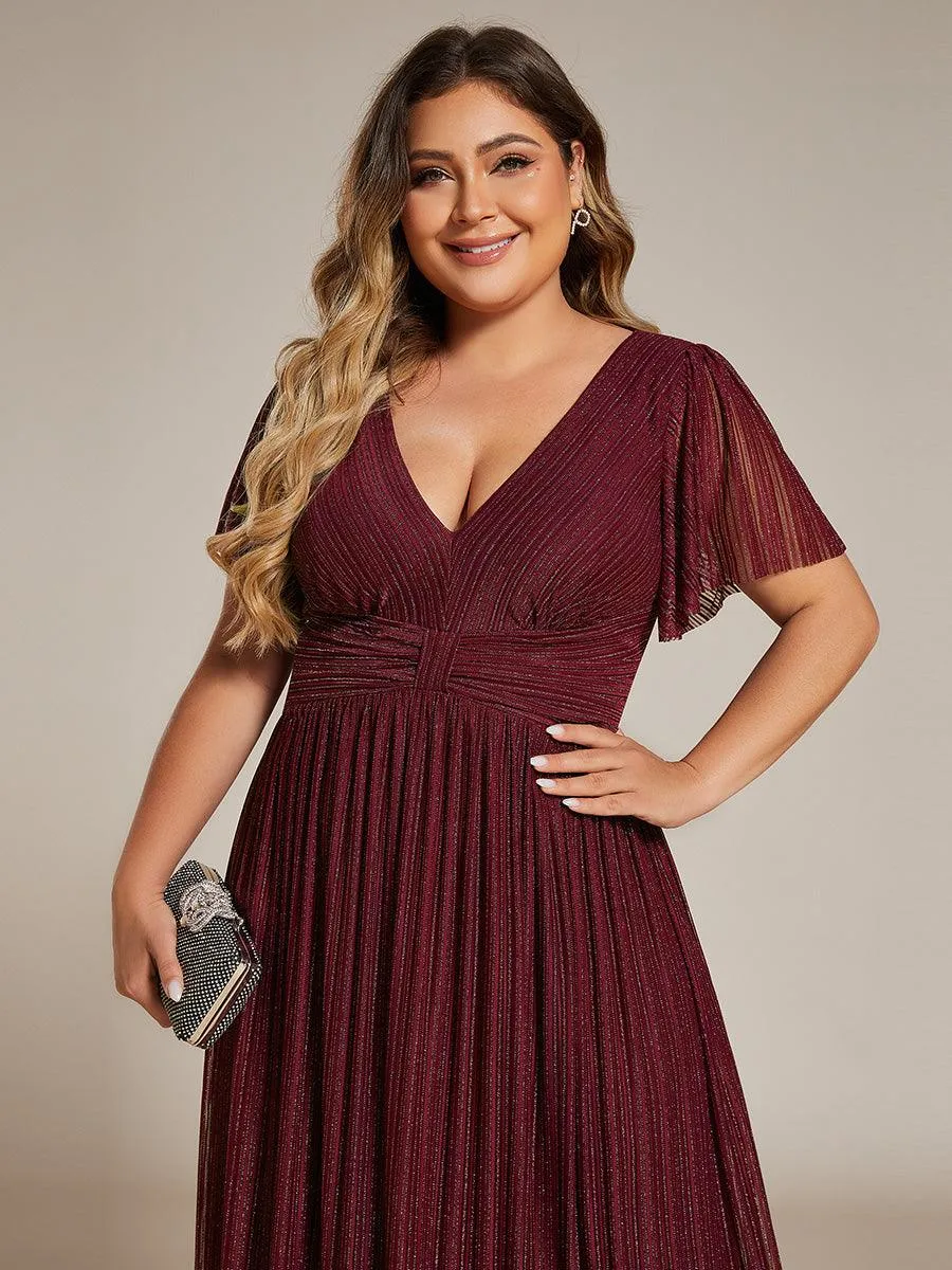 Robe de soirée formelle scintillante à manches courtes et col en V