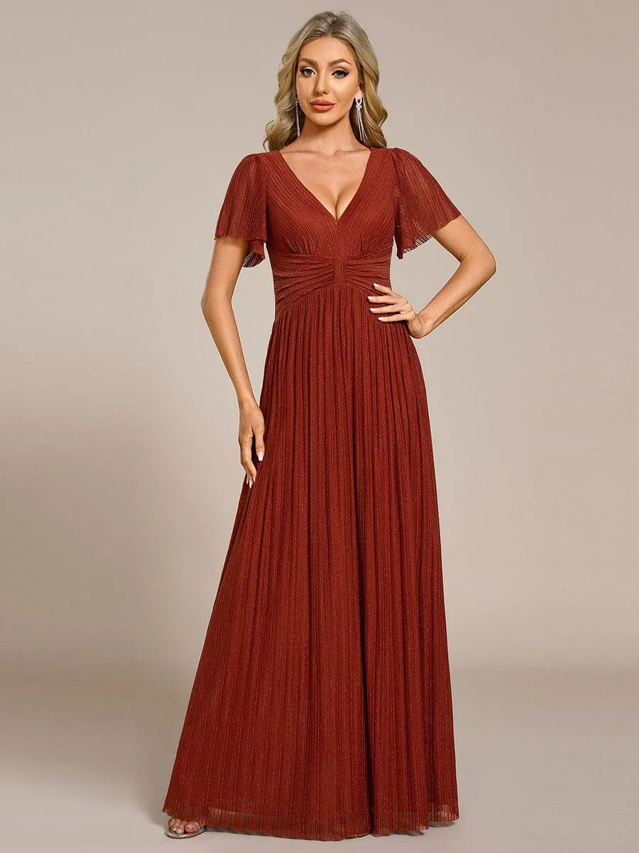 Robe de soirée formelle scintillante à manches courtes et col en V