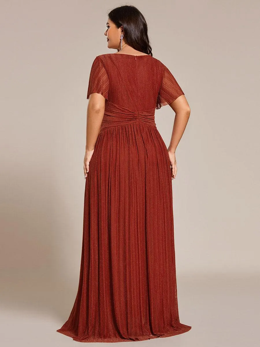 Robe de soirée formelle scintillante à manches courtes et col en V