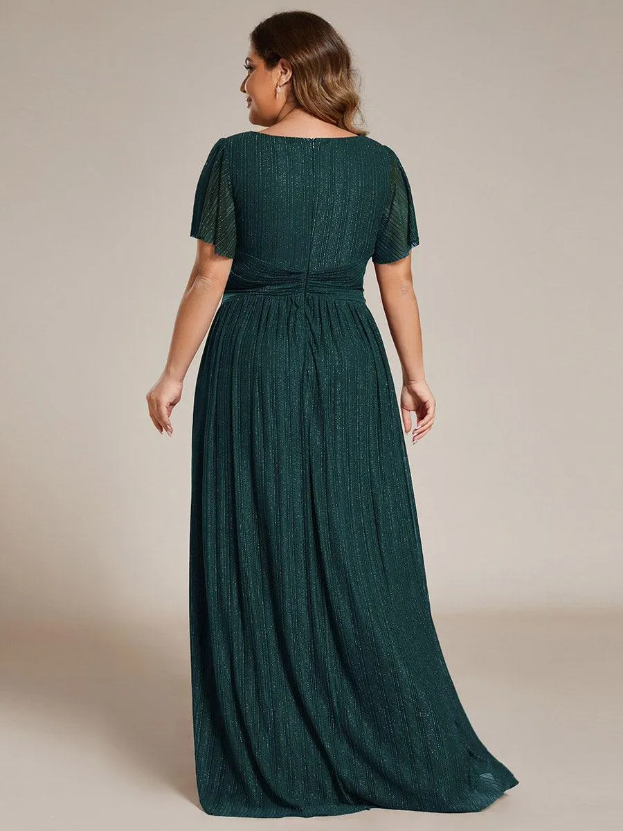 Robe de soirée formelle scintillante à manches courtes et col en V