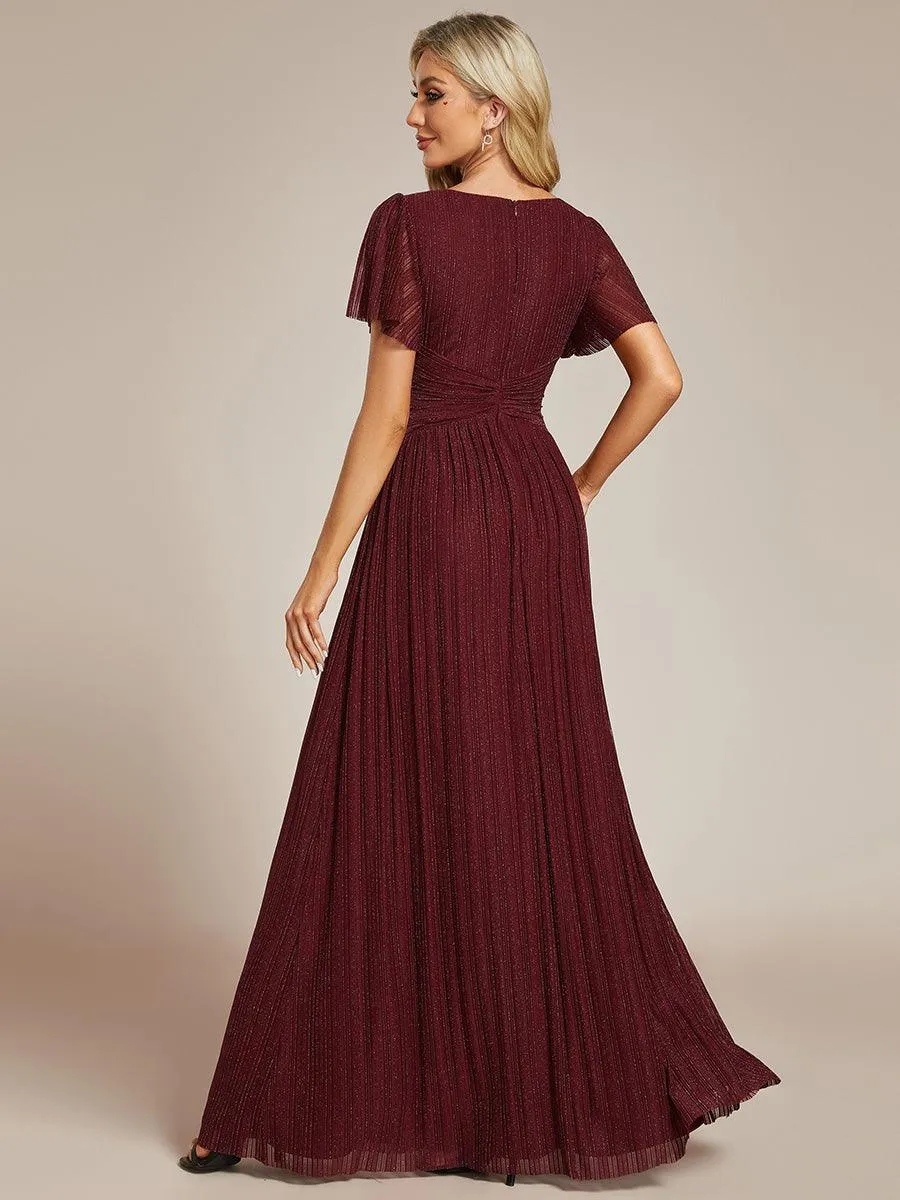 Robe de soirée formelle scintillante à manches courtes et col en V