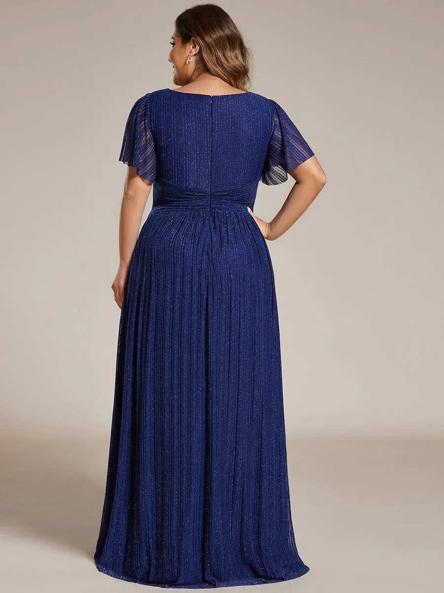 Robe de soirée formelle scintillante à manches courtes et col en V