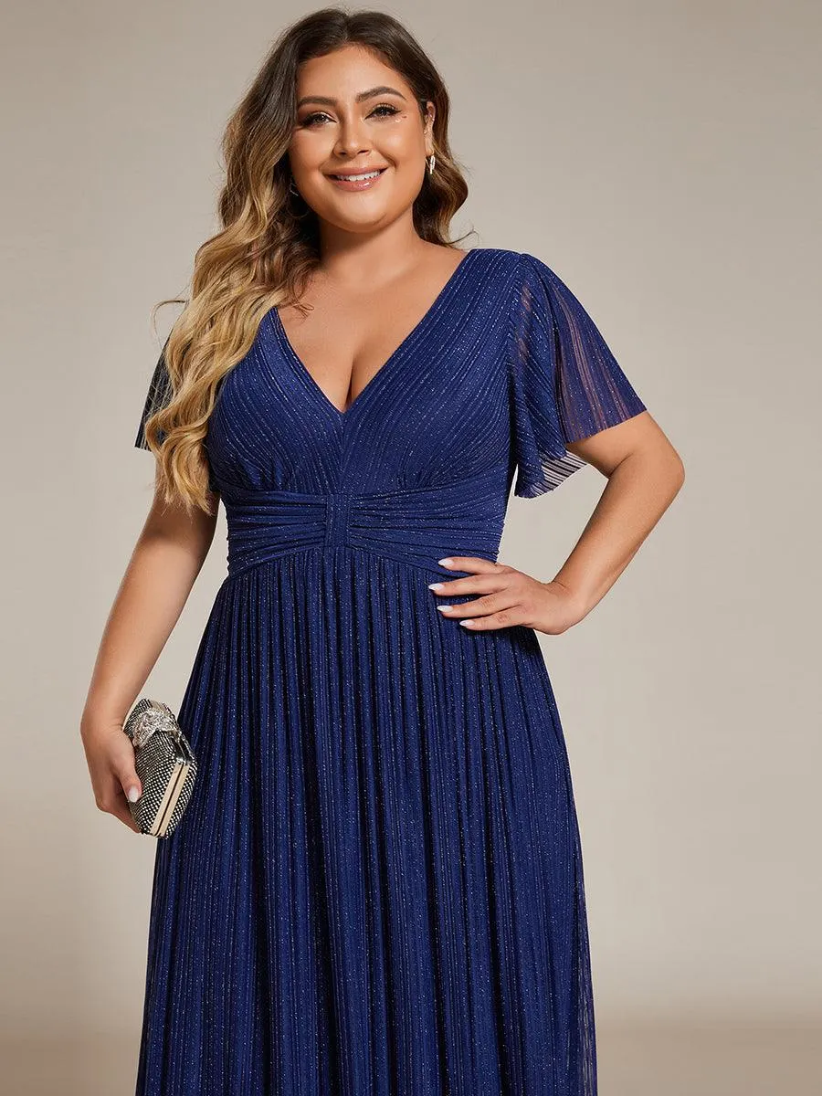 Robe de soirée formelle scintillante à manches courtes et col en V