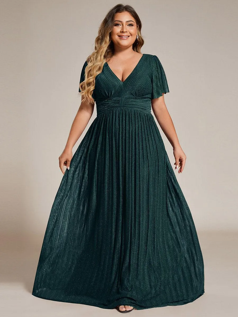 Robe de soirée formelle scintillante à manches courtes et col en V