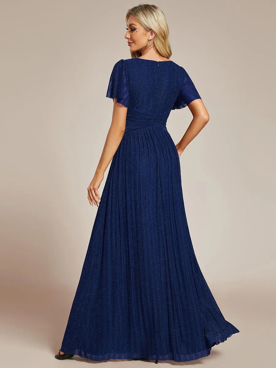 Robe de soirée formelle scintillante à manches courtes et col en V