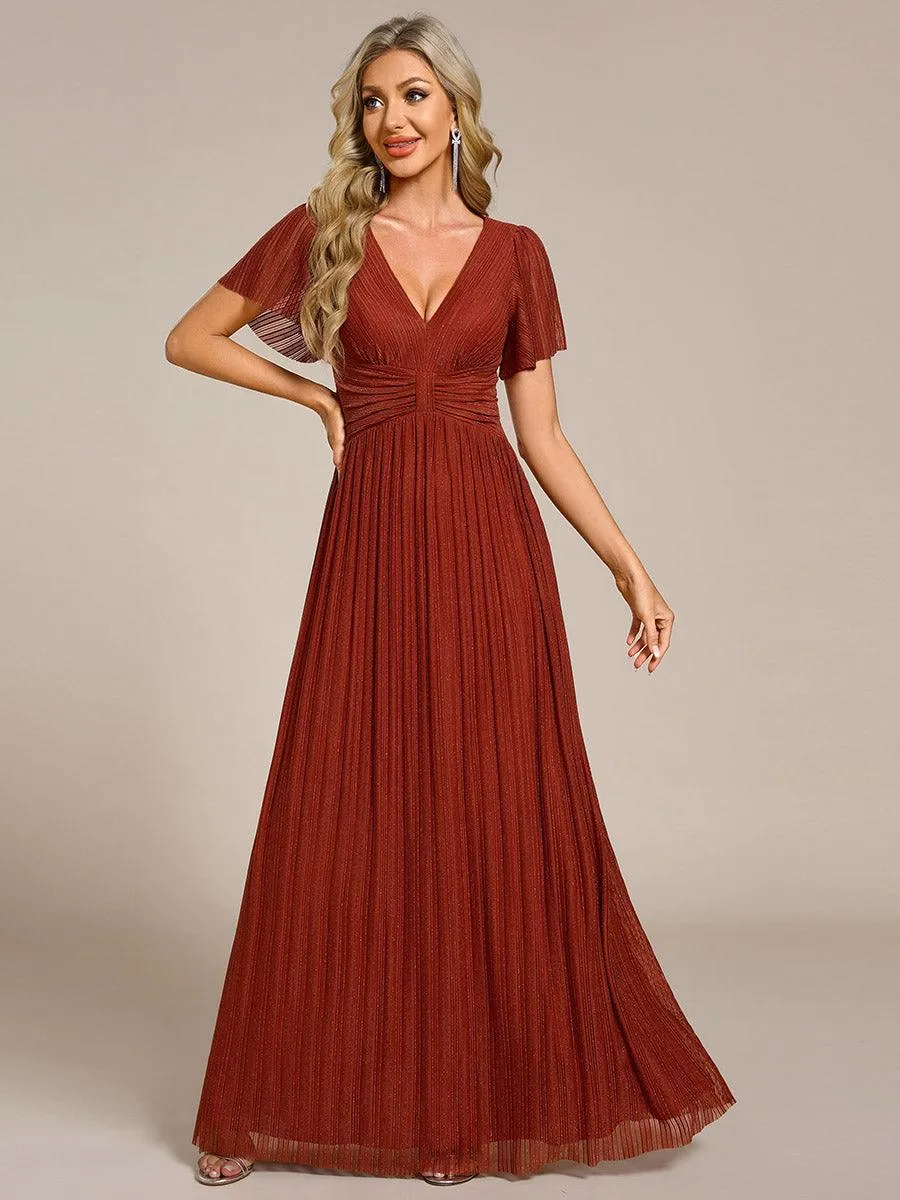 Robe de soirée formelle scintillante à manches courtes et col en V