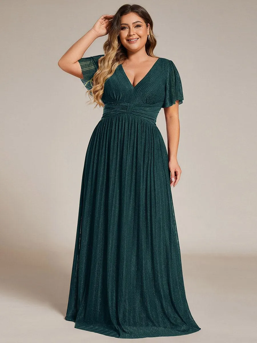 Robe de soirée formelle scintillante à manches courtes et col en V