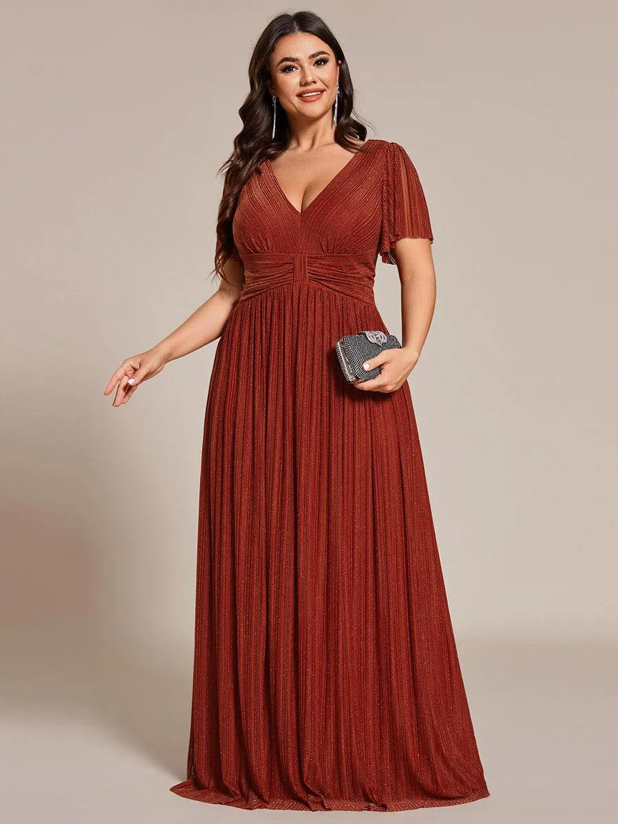 Robe de soirée formelle scintillante à manches courtes et col en V