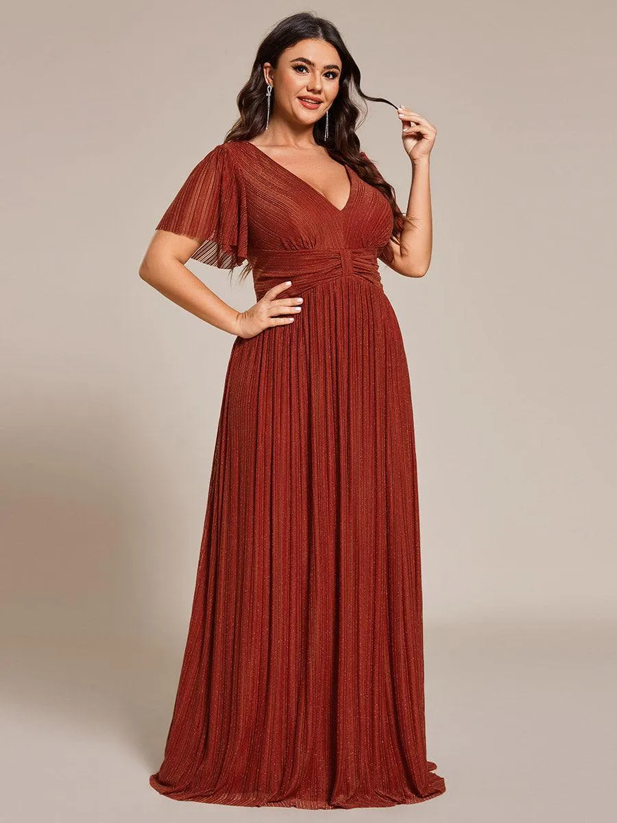 Robe de soirée formelle scintillante à manches courtes et col en V