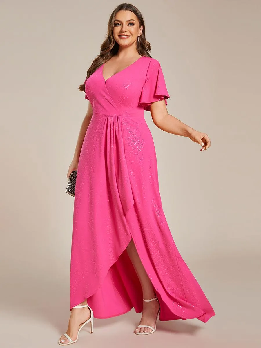 Robe de Soirée élégante à paillettes décolleté en V profond Grande taille