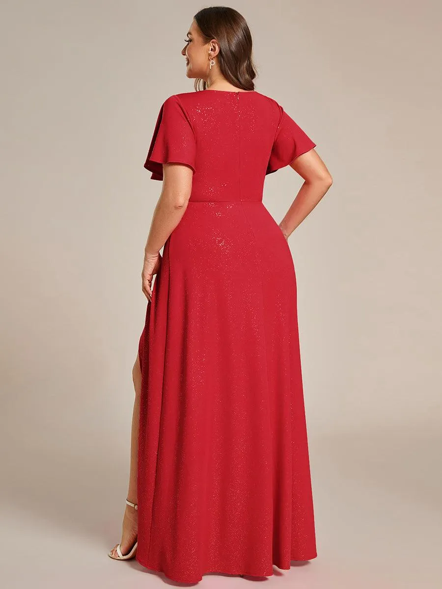 Robe de Soirée élégante à paillettes décolleté en V profond Grande taille