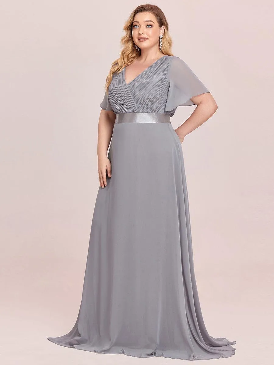 Robe Demoiselle d'Honneur Grande Taille Empire avec Manches Flottantes