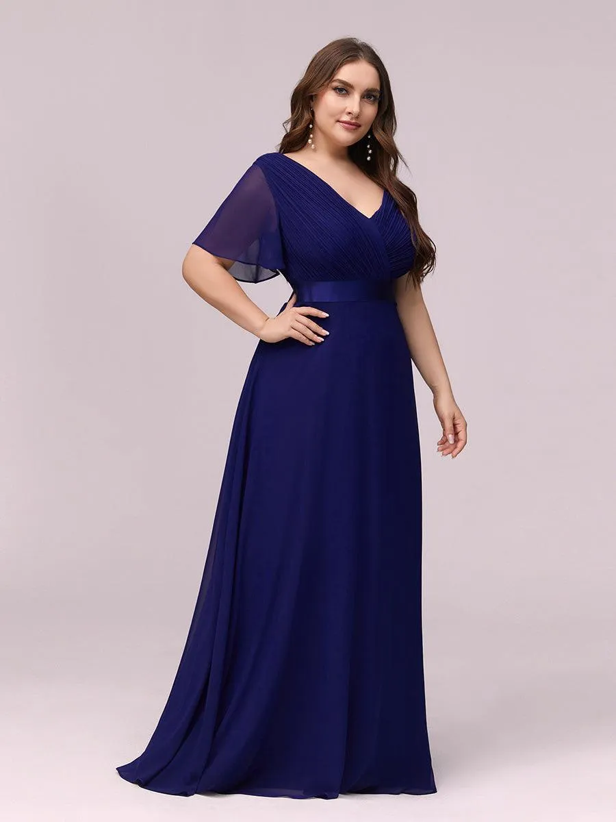 Robe Demoiselle d'Honneur Grande Taille Empire avec Manches Flottantes