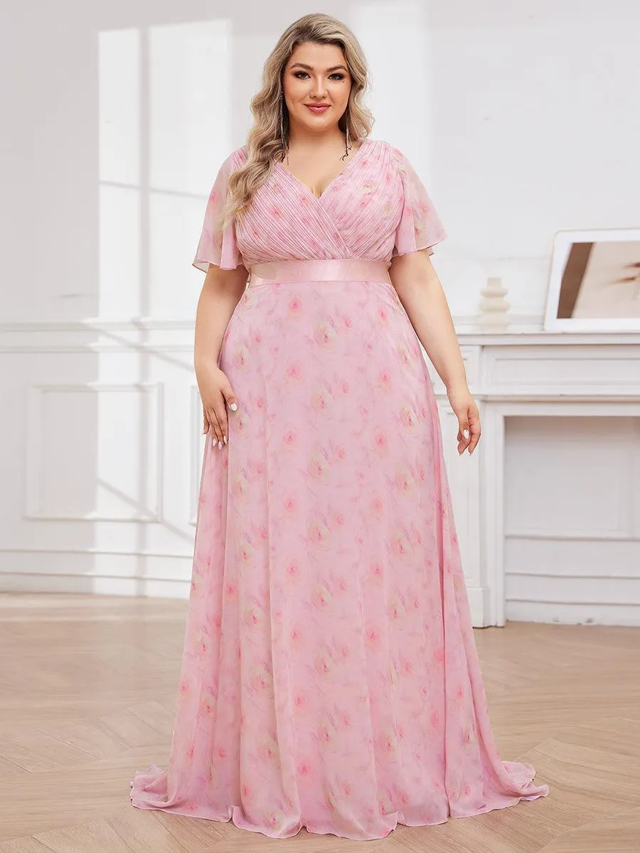 Robe Demoiselle d'Honneur Grande Taille Empire avec Manches Flottantes