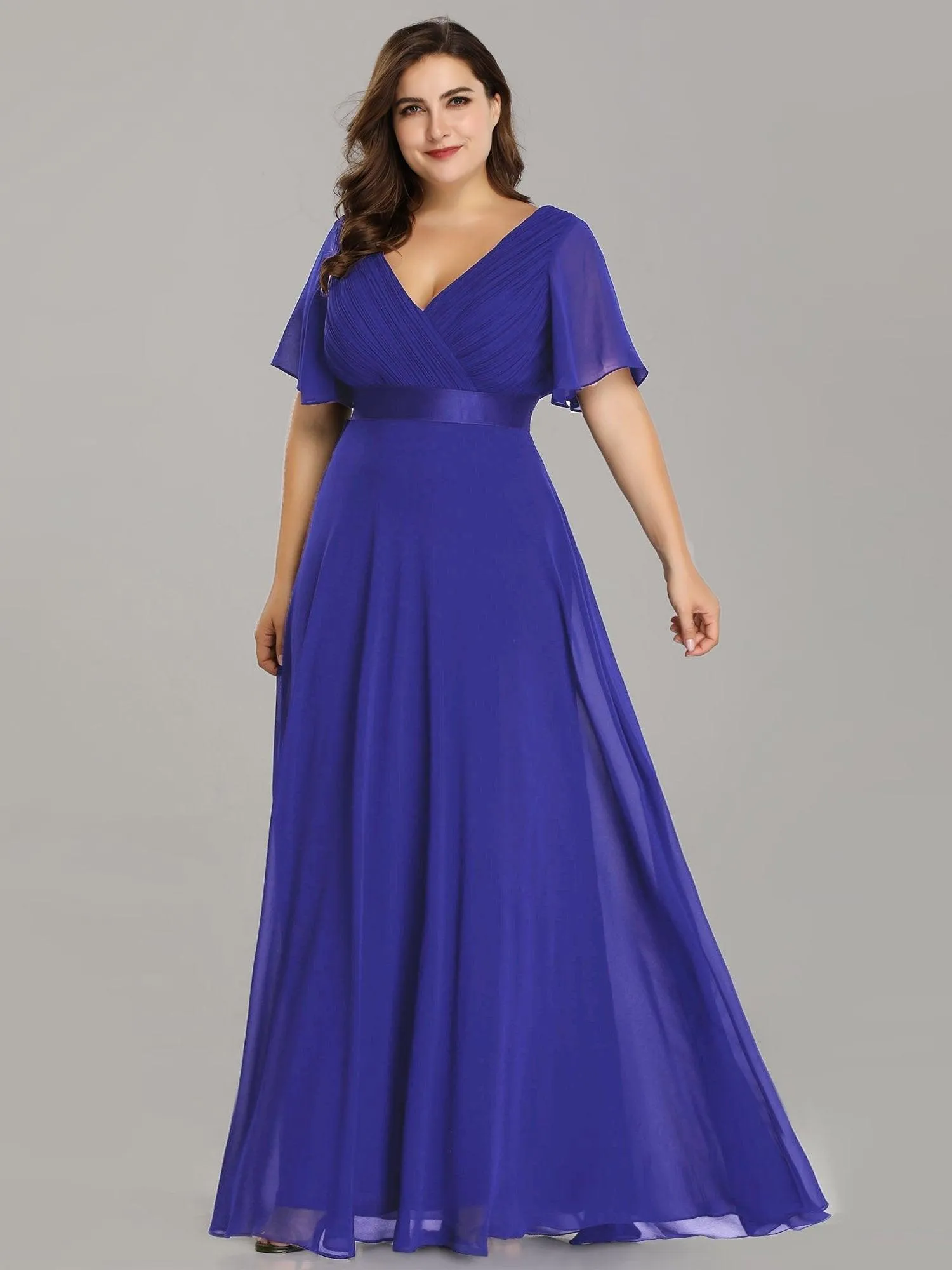 Robe Demoiselle d'Honneur Grande Taille Empire avec Manches Flottantes