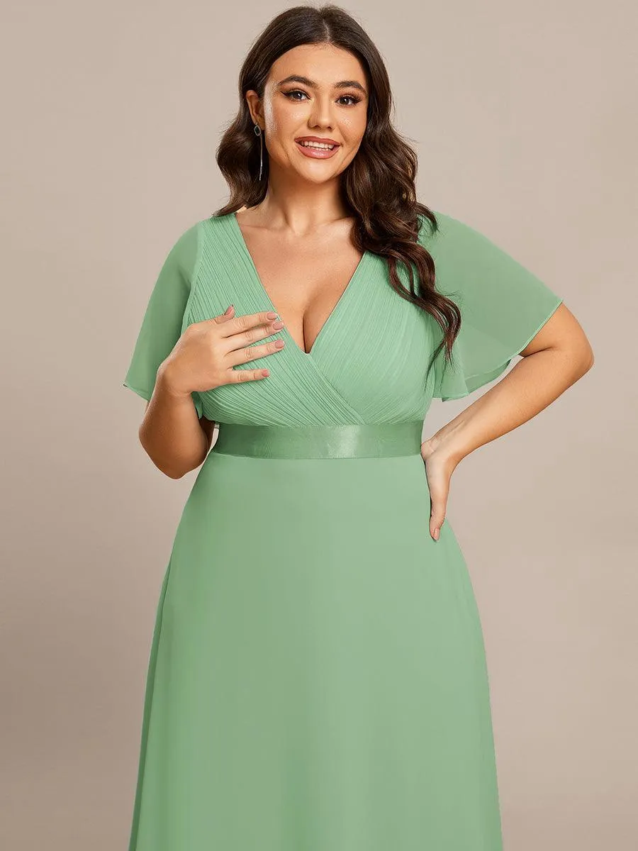 Robe Demoiselle d'Honneur Grande Taille Empire avec Manches Flottantes