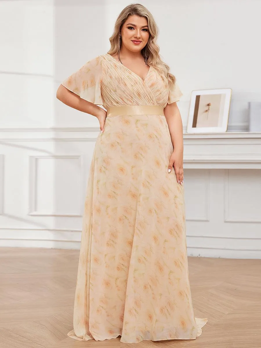 Robe Demoiselle d'Honneur Grande Taille Empire avec Manches Flottantes