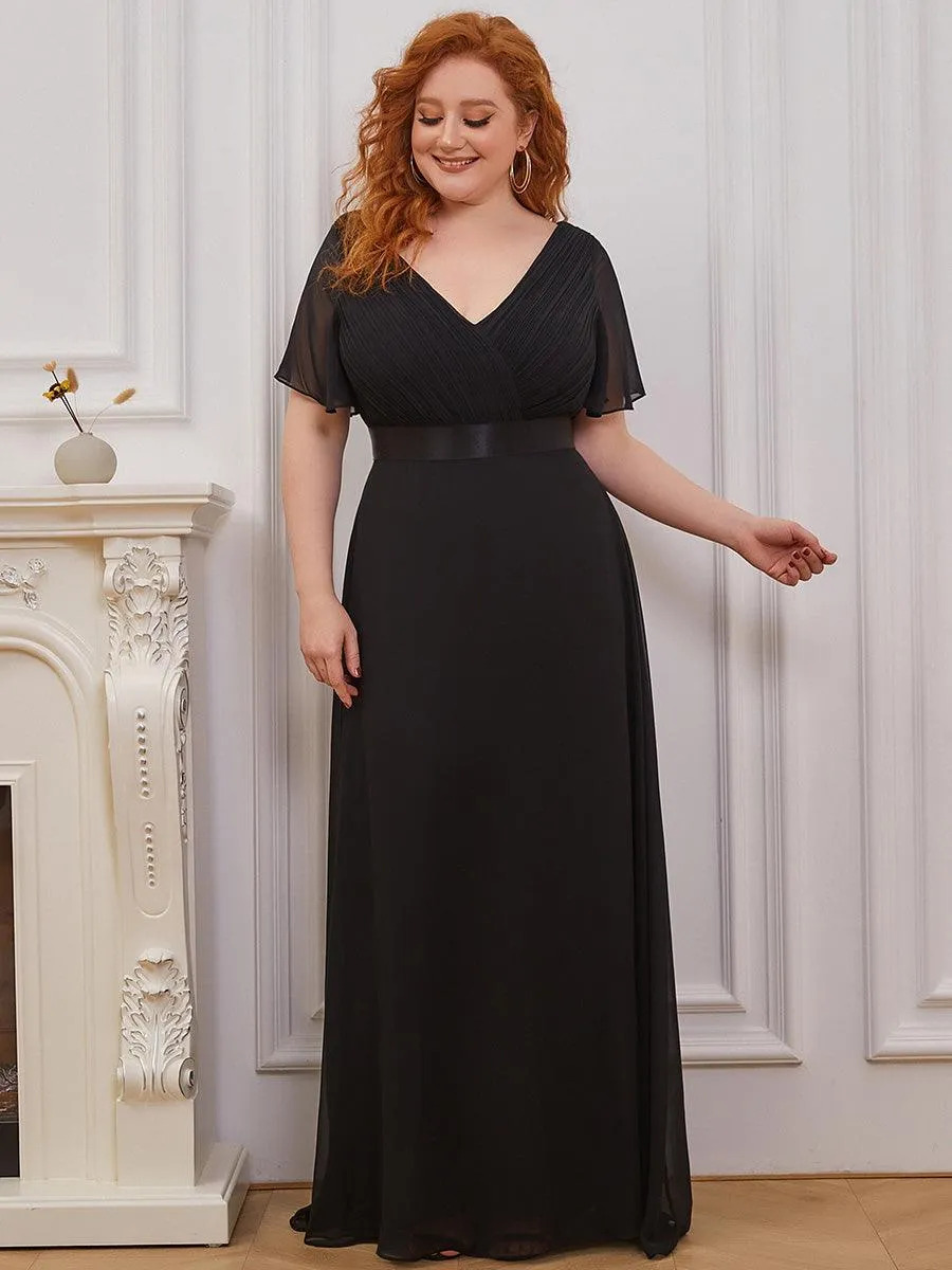 Robe Demoiselle d'Honneur Grande Taille Empire avec Manches Flottantes