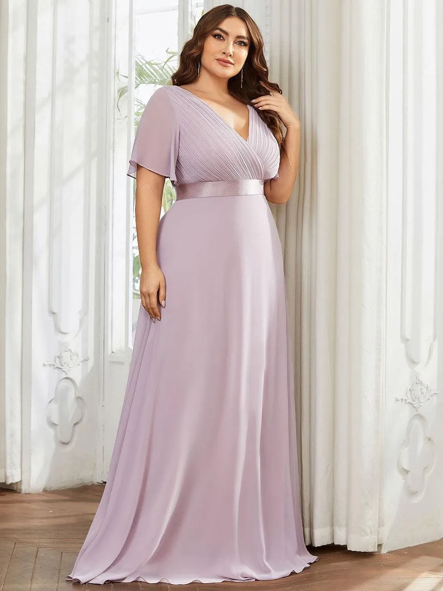 Robe Demoiselle d'Honneur Grande Taille Empire avec Manches Flottantes