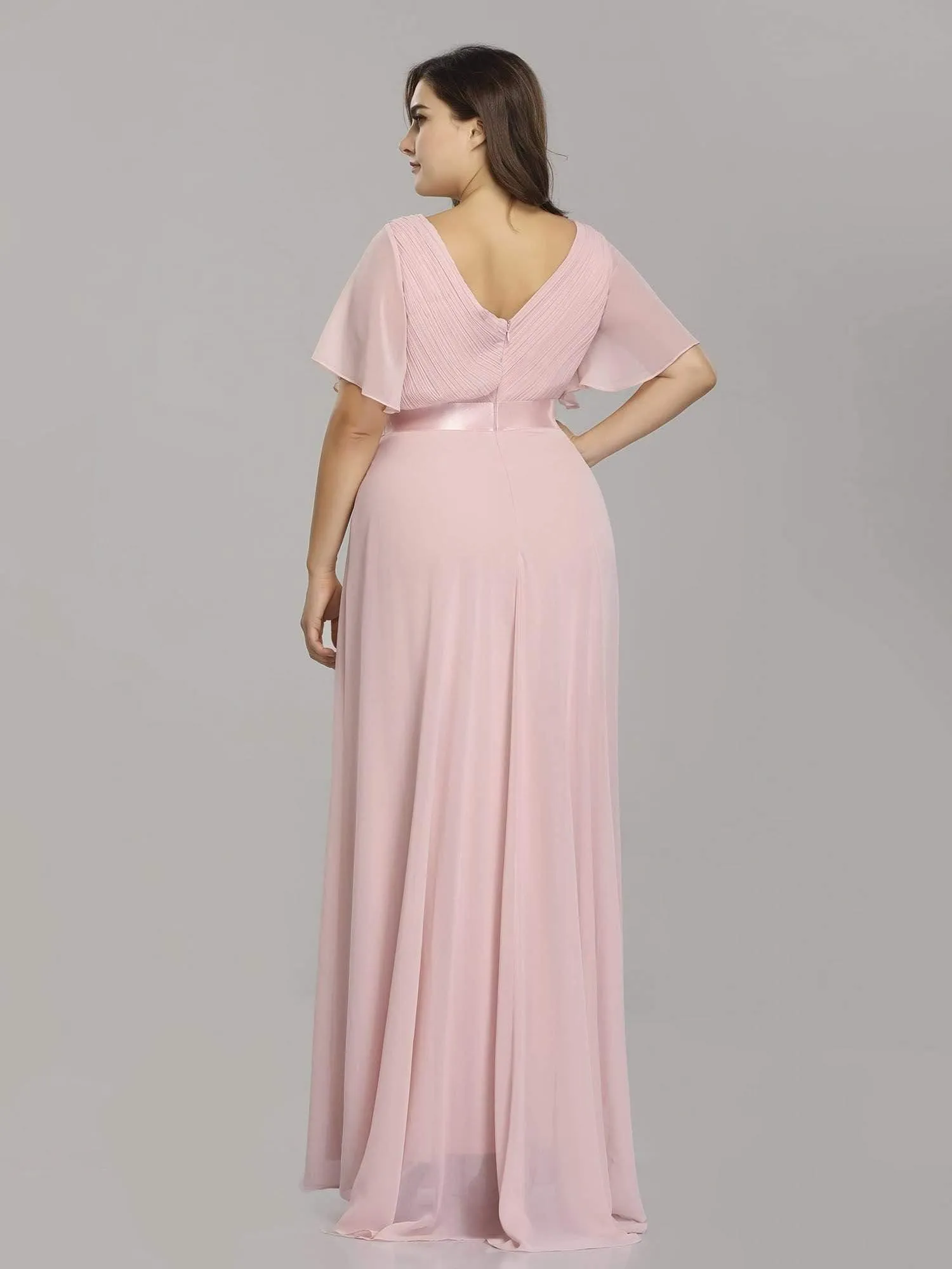 Robe Demoiselle d'Honneur Grande Taille Empire avec Manches Flottantes