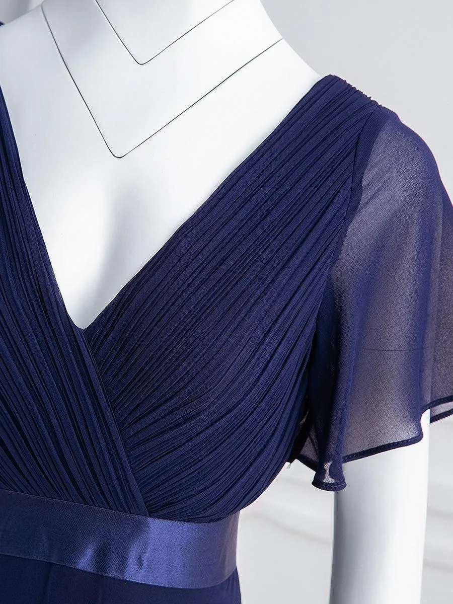 Robe Demoiselle d'Honneur Grande Taille Empire avec Manches Flottantes