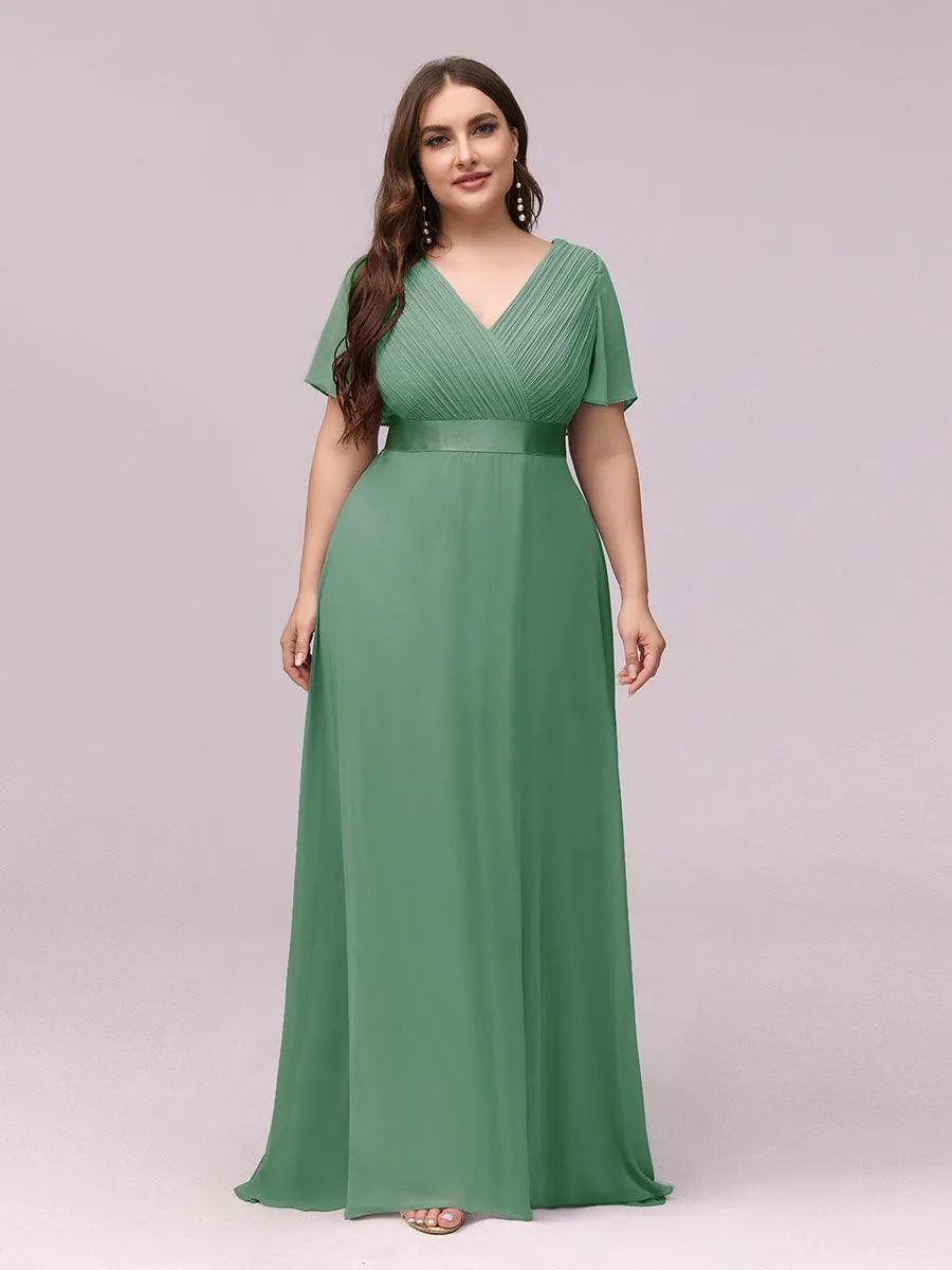 Robe Demoiselle d'Honneur Grande Taille Empire avec Manches Flottantes