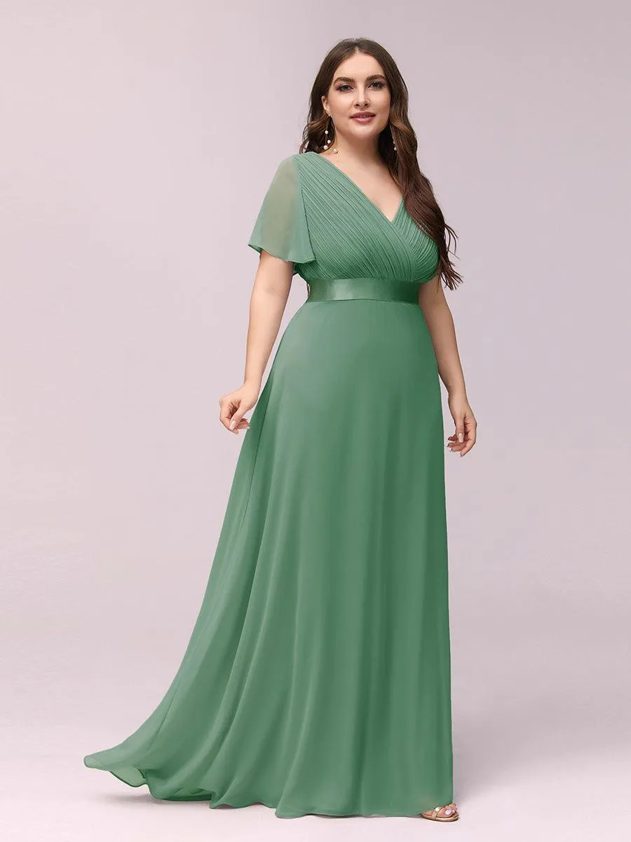 Robe Demoiselle d'Honneur Grande Taille Empire avec Manches Flottantes