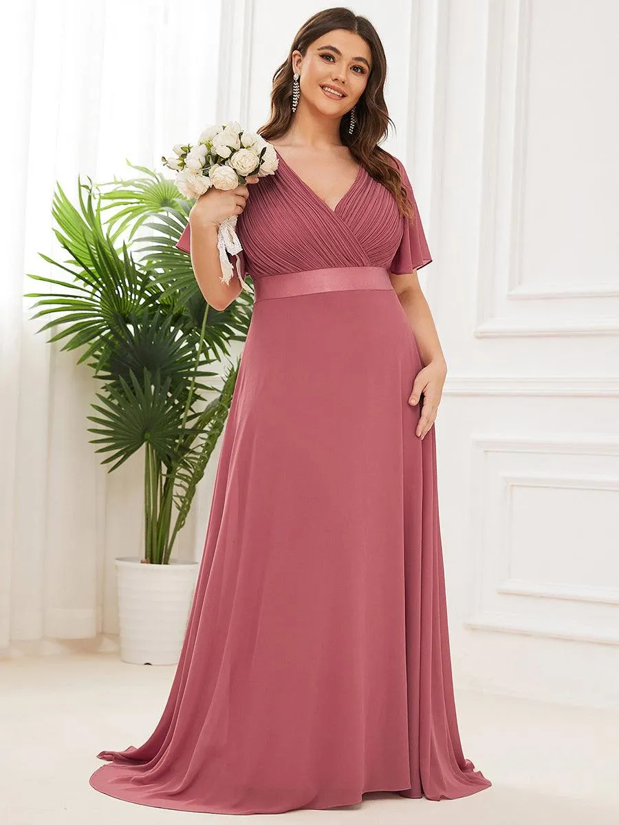 Robe Demoiselle d'Honneur Grande Taille Empire avec Manches Flottantes