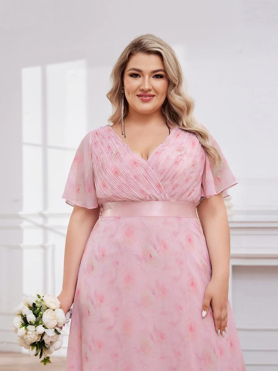 Robe Demoiselle d'Honneur Grande Taille Empire avec Manches Flottantes