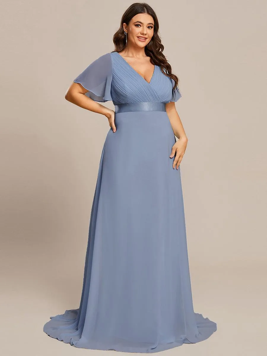 Robe Demoiselle d'Honneur Grande Taille Empire avec Manches Flottantes