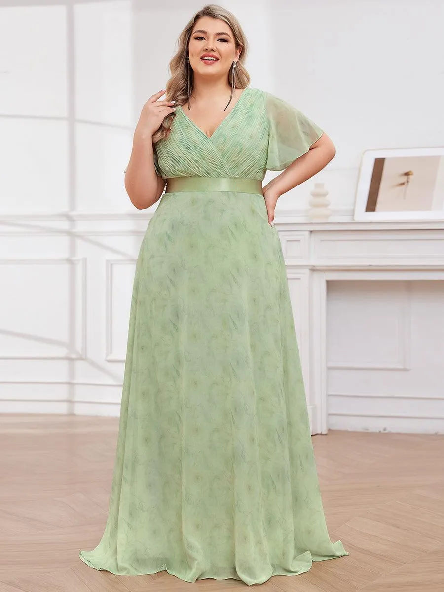 Robe Demoiselle d'Honneur Grande Taille Empire avec Manches Flottantes