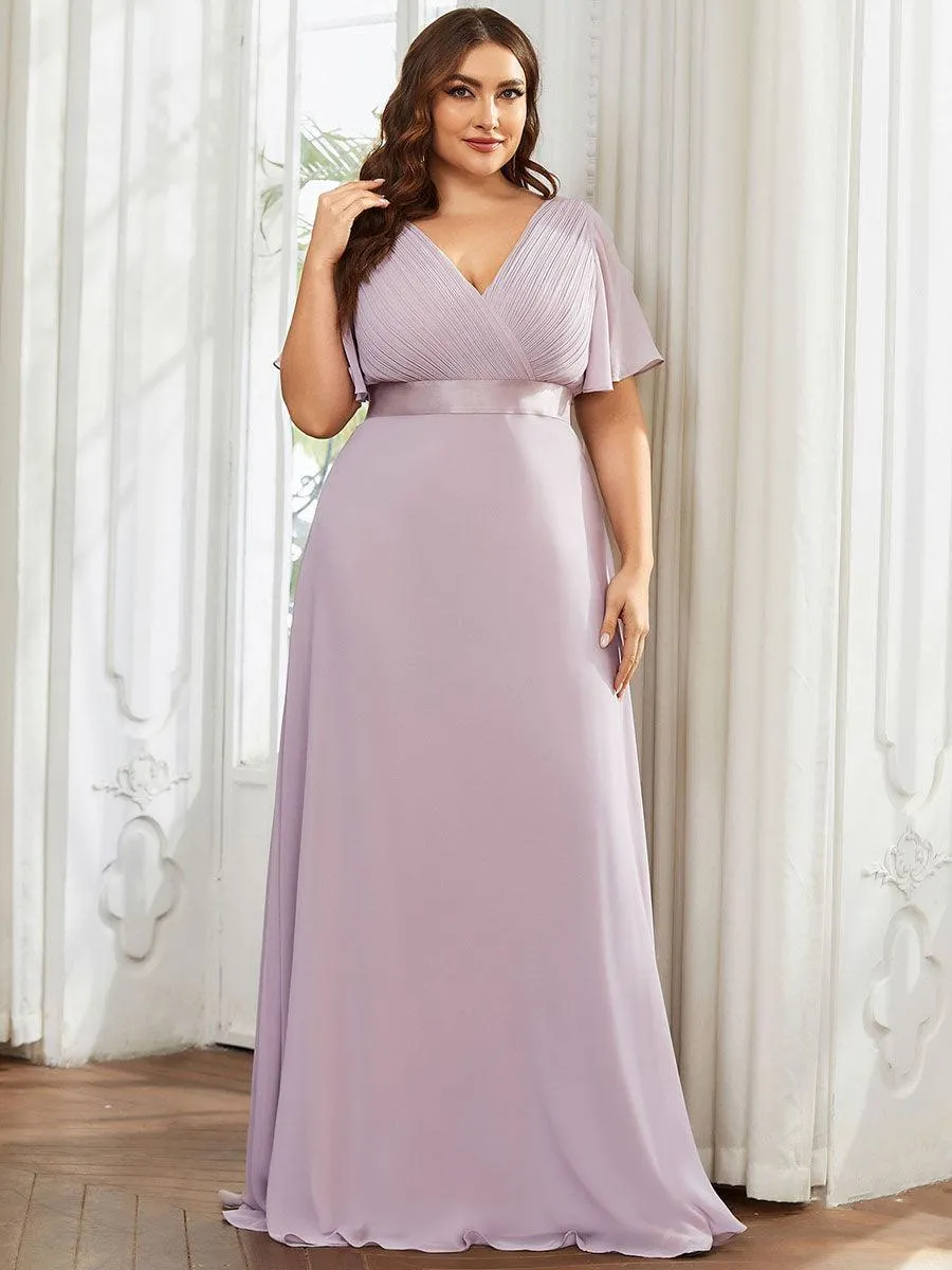 Robe Demoiselle d'Honneur Grande Taille Empire avec Manches Flottantes