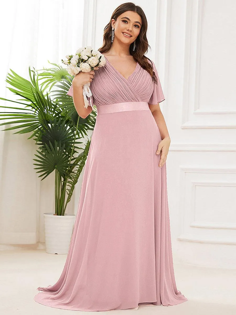 Robe Demoiselle d'Honneur Grande Taille Empire avec Manches Flottantes
