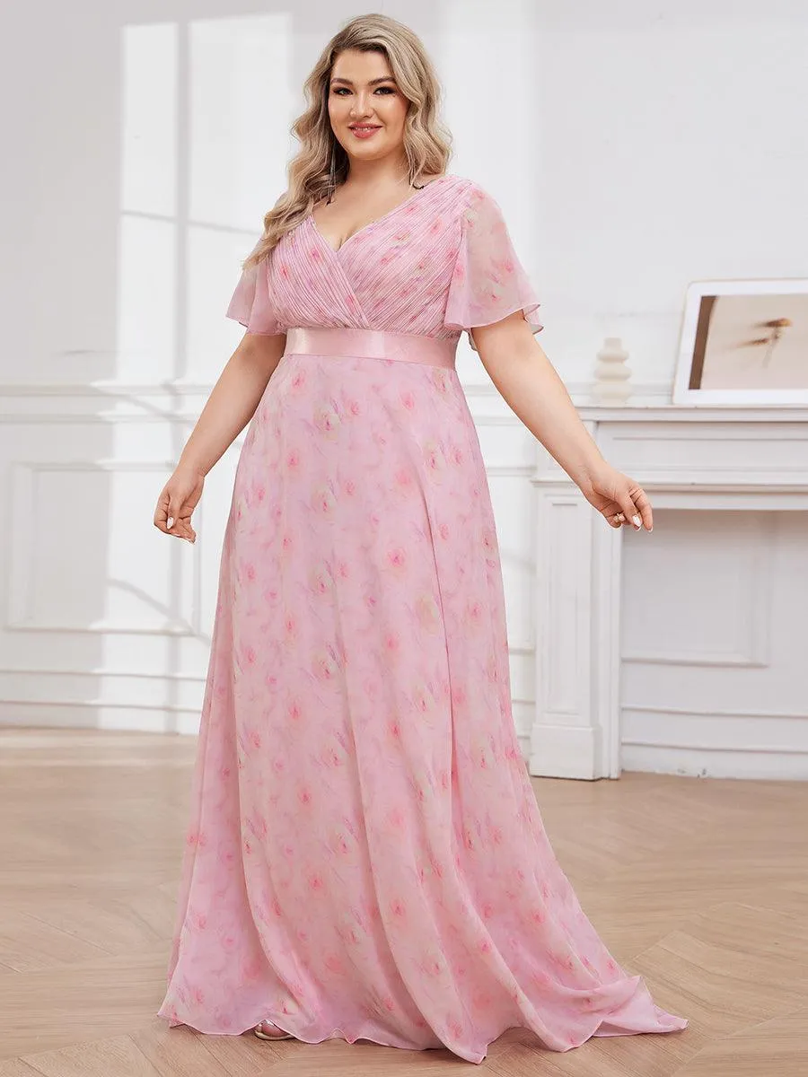 Robe Demoiselle d'Honneur Grande Taille Empire avec Manches Flottantes
