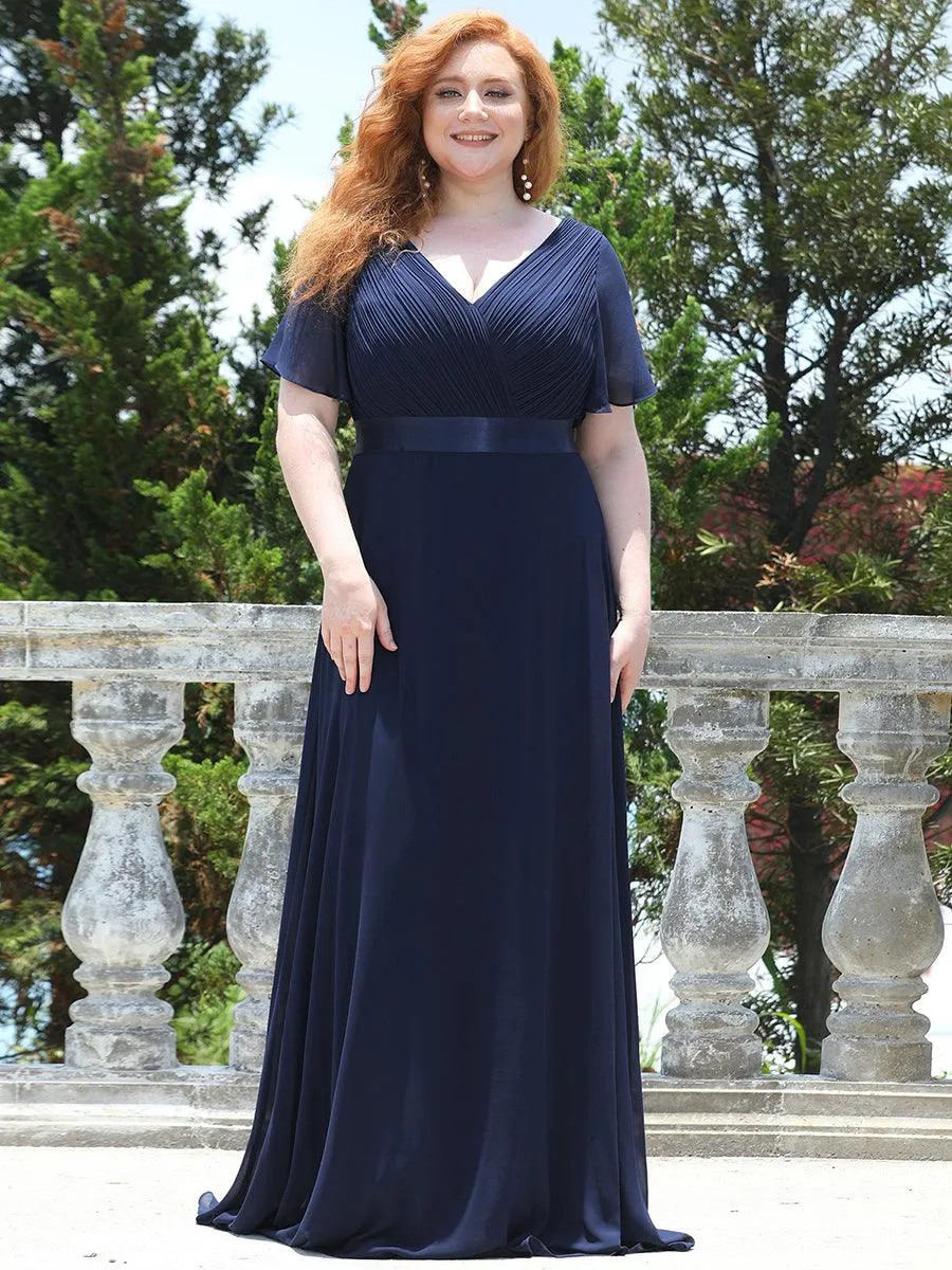 Robe Demoiselle d'Honneur Grande Taille Empire avec Manches Flottantes