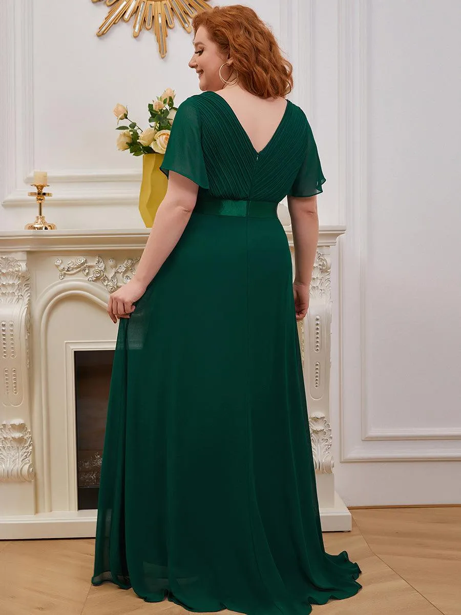 Robe Demoiselle d'Honneur Grande Taille Empire avec Manches Flottantes