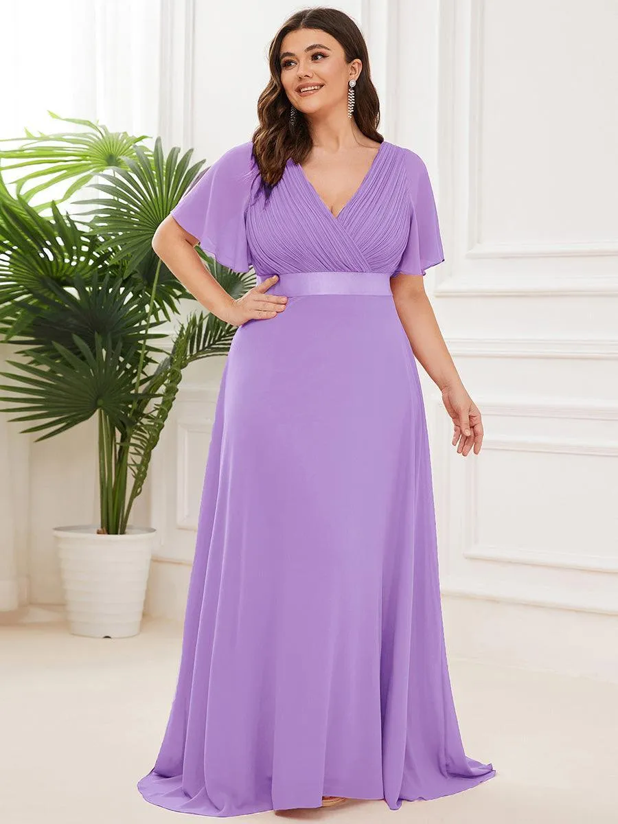 Robe Demoiselle d'Honneur Grande Taille Empire avec Manches Flottantes