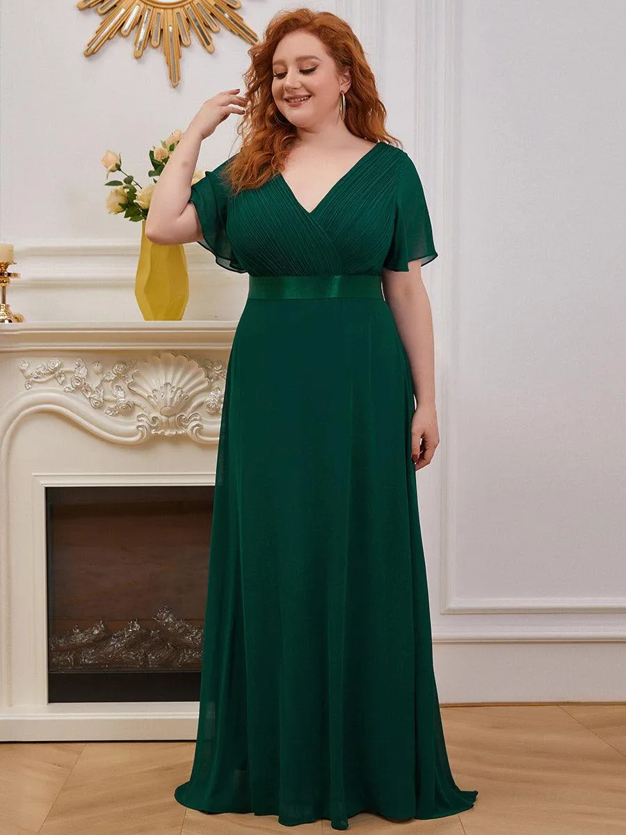 Robe Demoiselle d'Honneur Grande Taille Empire avec Manches Flottantes