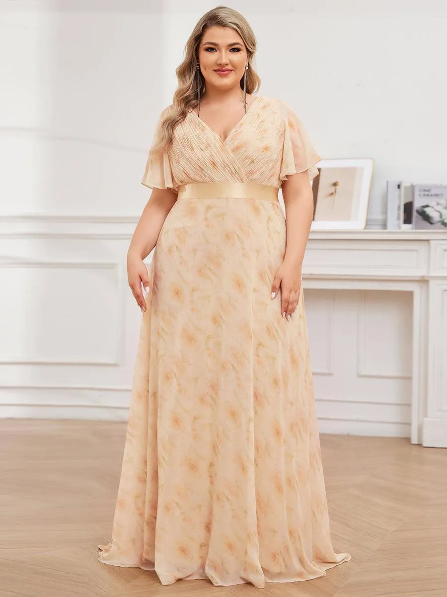 Robe Demoiselle d'Honneur Grande Taille Empire avec Manches Flottantes
