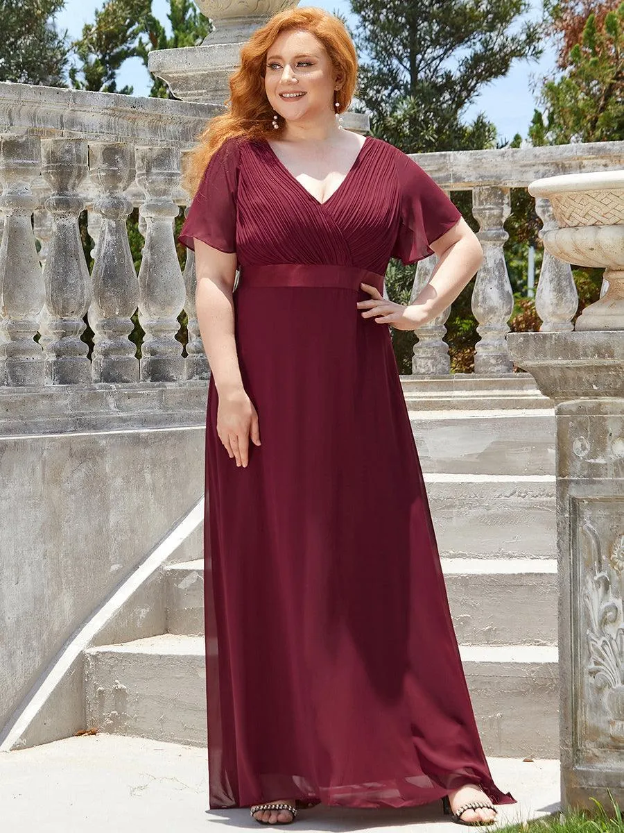 Robe Demoiselle d'Honneur Grande Taille Empire avec Manches Flottantes