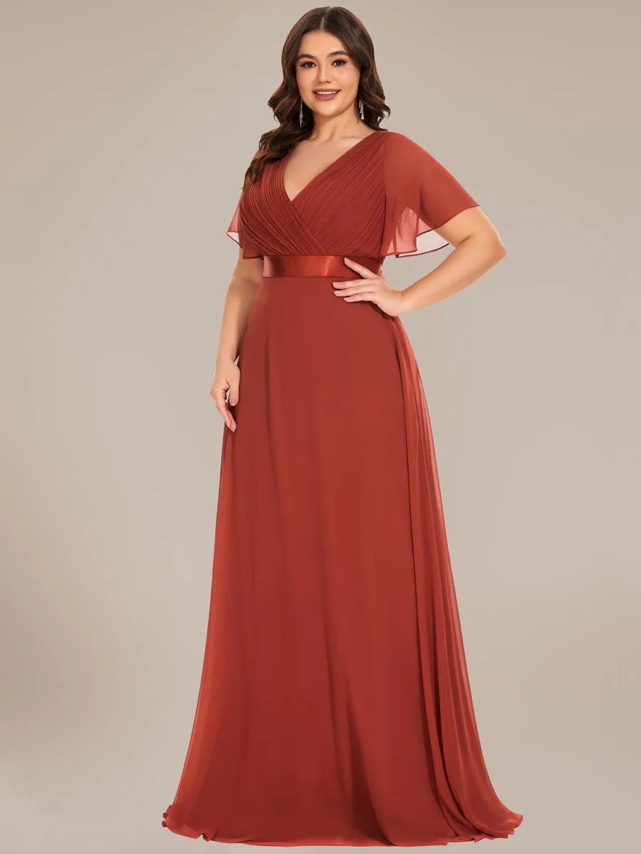 Robe Demoiselle d'Honneur Grande Taille Empire avec Manches Flottantes