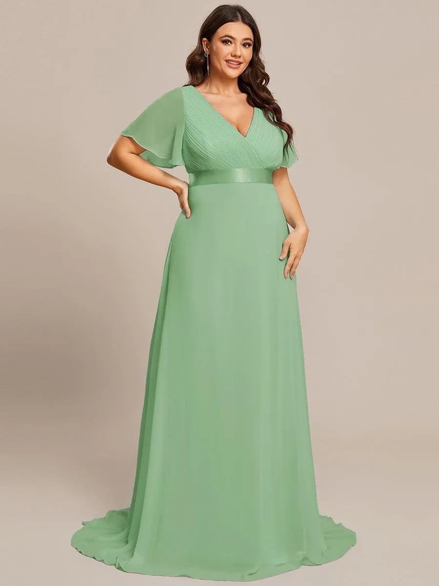 Robe Demoiselle d'Honneur Grande Taille Empire avec Manches Flottantes