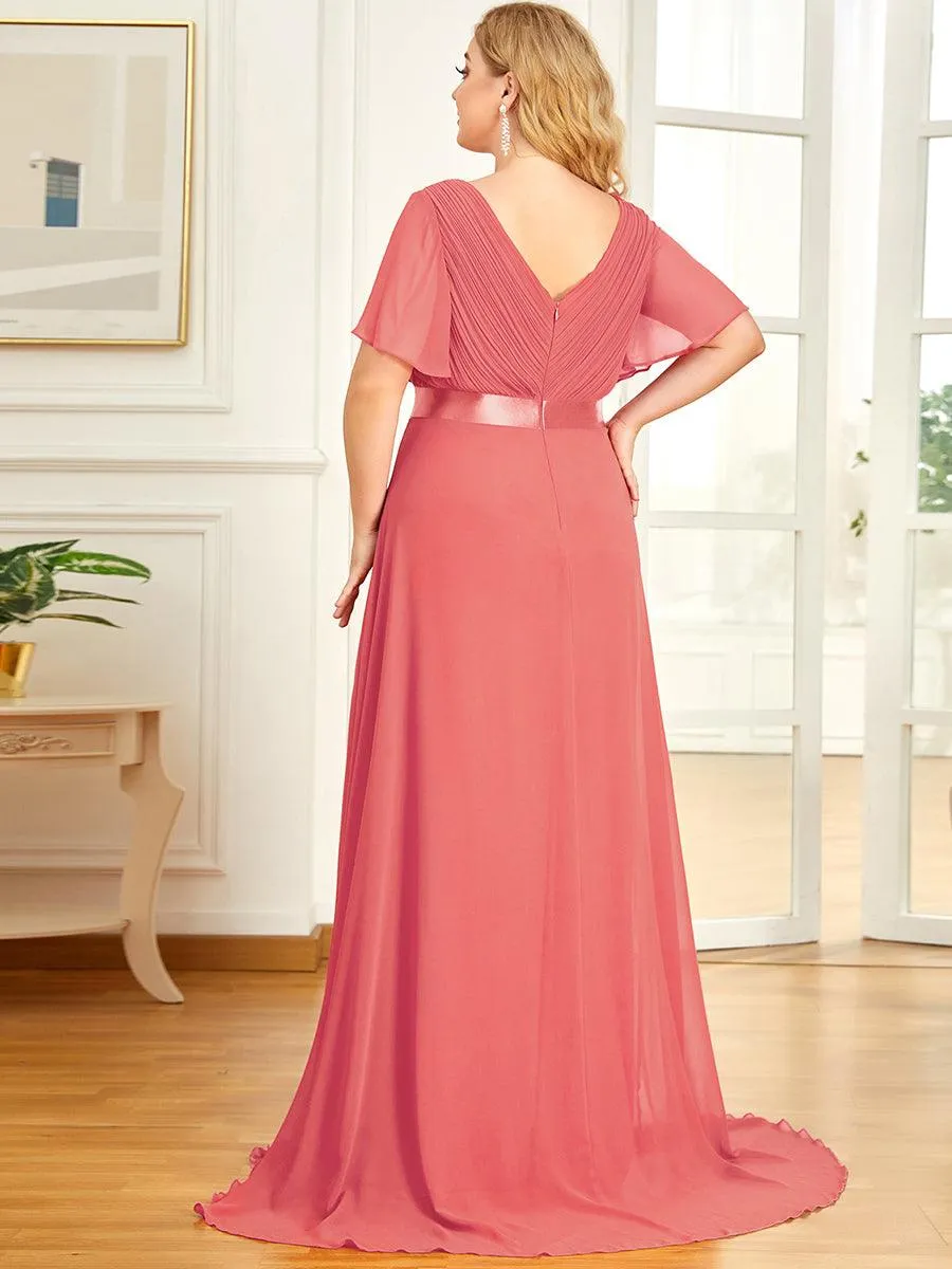 Robe Demoiselle d'Honneur Grande Taille Empire avec Manches Flottantes