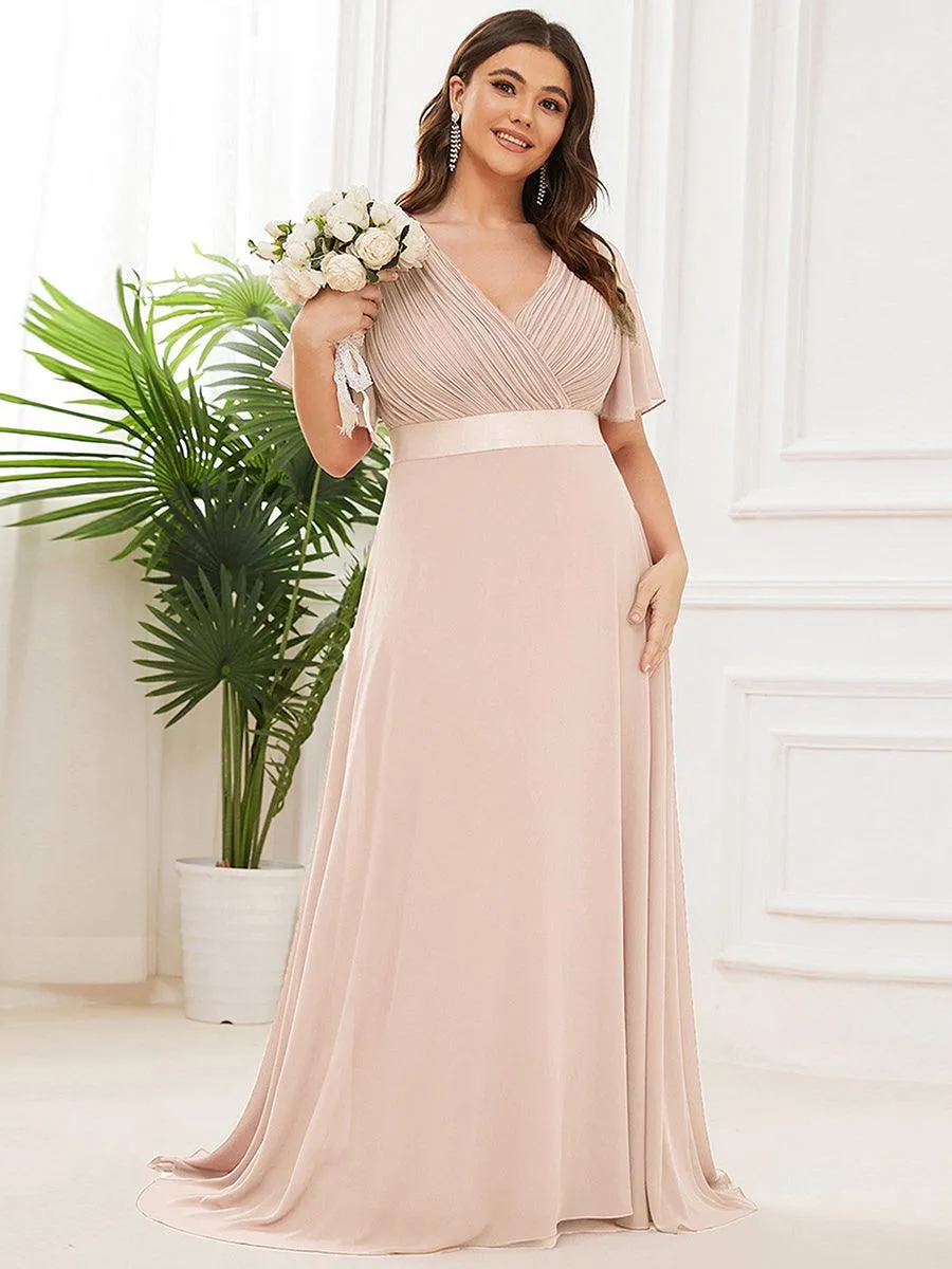 Robe Demoiselle d'Honneur Grande Taille Empire avec Manches Flottantes