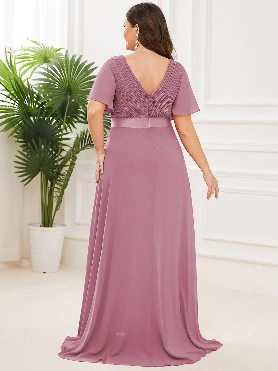 Robe Demoiselle d'Honneur Grande Taille Empire avec Manches Flottantes