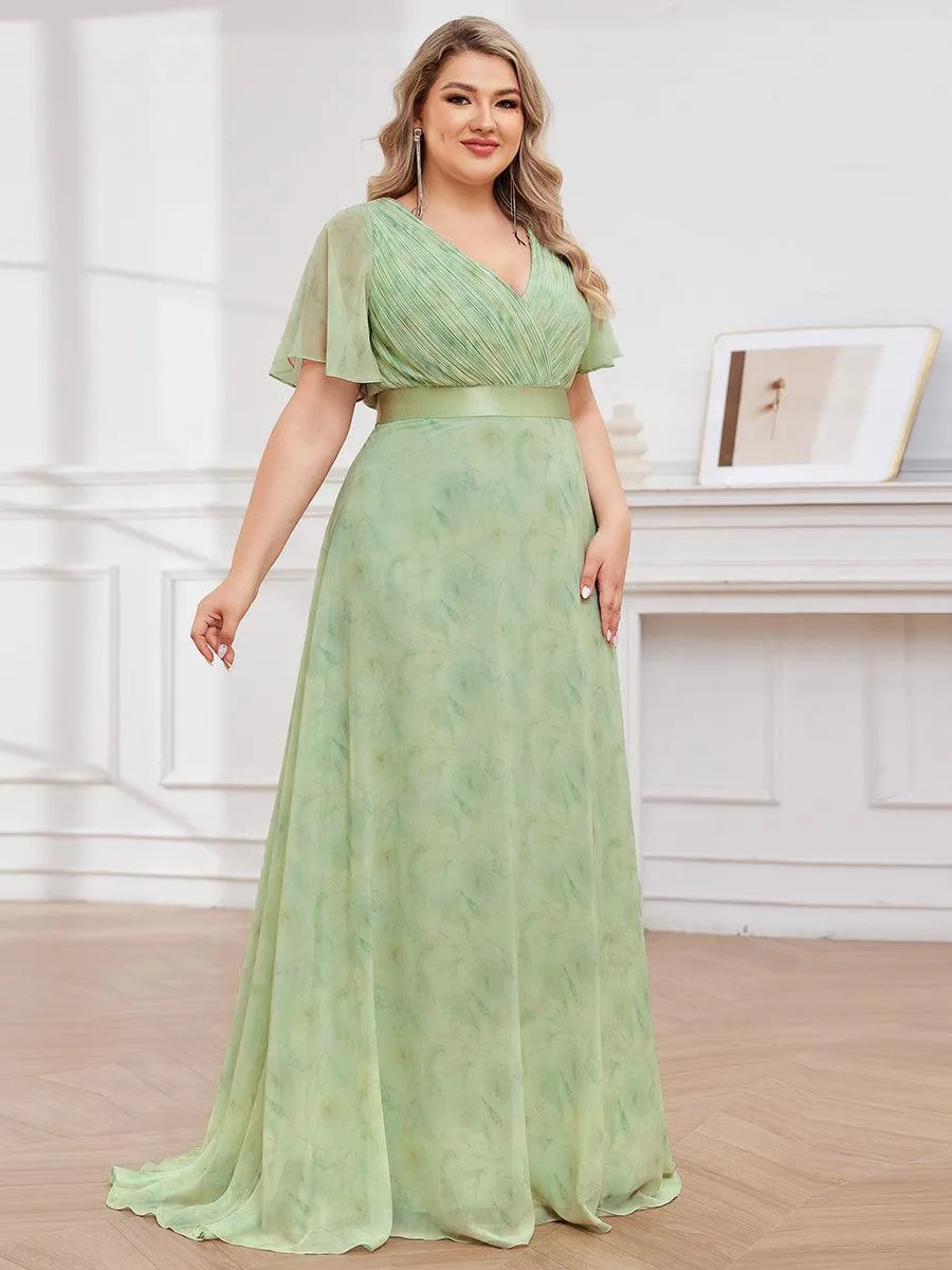 Robe Demoiselle d'Honneur Grande Taille Empire avec Manches Flottantes