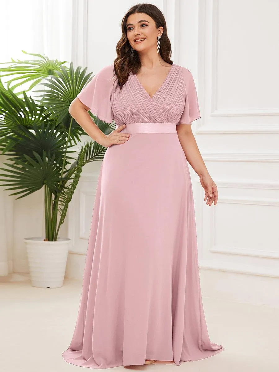 Robe Demoiselle d'Honneur Grande Taille Empire avec Manches Flottantes