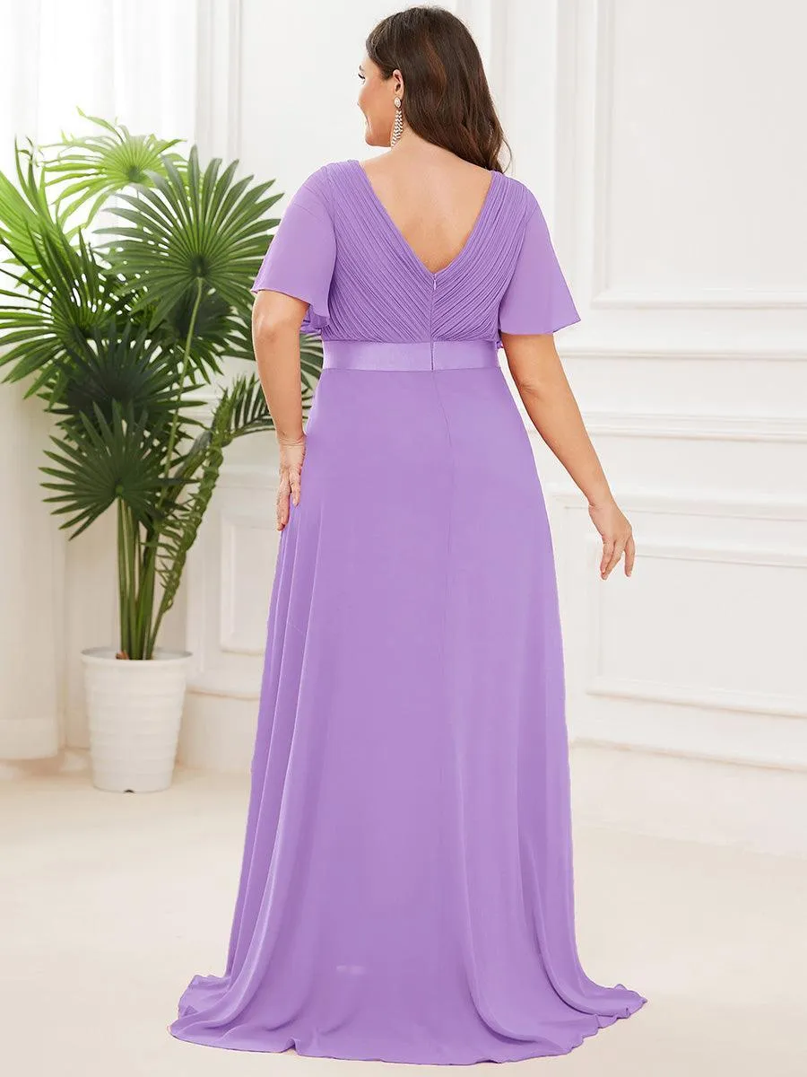 Robe Demoiselle d'Honneur Grande Taille Empire avec Manches Flottantes